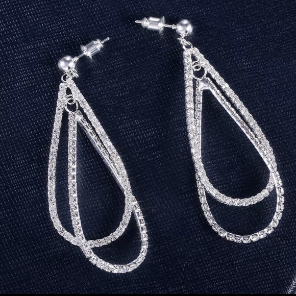 NEW Sterling Silver Diamond Long Drop Earrings - Picture 3 of 5